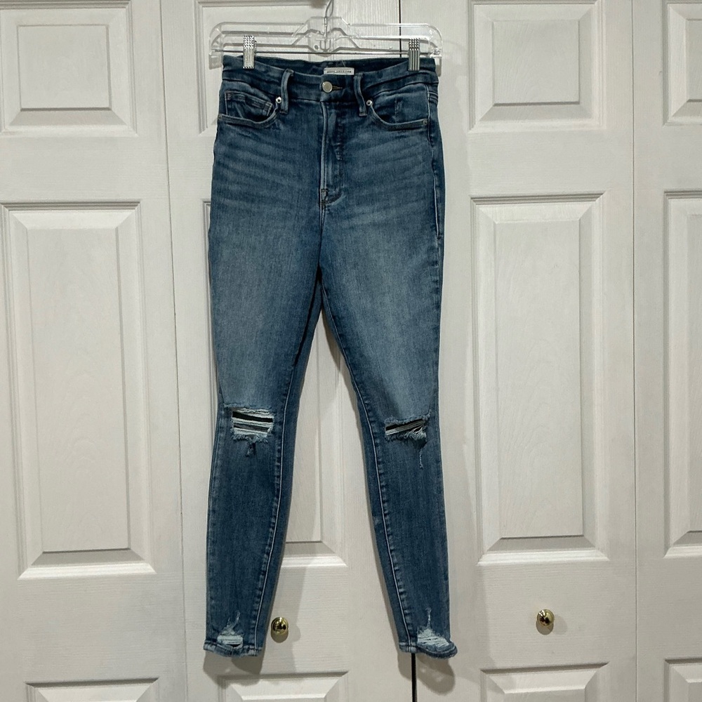 🤎 Good American Blue Distressed Denim Skinny Jeans - Size 4 / 27